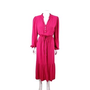 Pink Midi Dress Loft Ruffle Casual Work Pop Of Color Secretary
